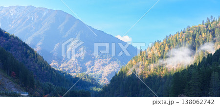 Scenery Jiuzhaigou national park in Sichuan, China. Beautiful of Arrow Bamboo Lake and snow mountain in Autumn season. Famous Landmark and Vacation near Chengdu, China. Asia travel concept Scenery Jiuzhaigou national park in Sichuan, China. Beautiful of Arrow Bamboo Lake and snow mountain in Autumn season. Famous Landmark and Vacation near Chengdu, China. Asia travel concept 138062742