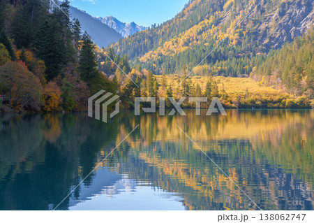 Scenery Jiuzhaigou national park in Sichuan, China. Beautiful of Panda Lake in Autumn season. Famous Landmark and Vacation near Chengdu, China. Asia travel concept 138062747