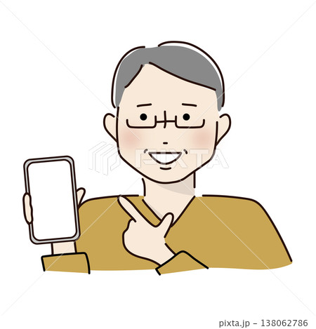携帯電話を指さす眼鏡の男性 138062786