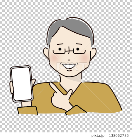 携帯電話を指さす眼鏡の男性 138062786