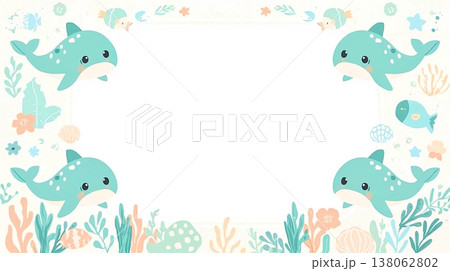 かわいい海のフレーム風ジンベイザメ背景 138062802