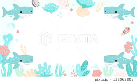 沖縄風のかわいい海デザインとジンベイザメ 138062805