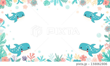 すっきり海色のジンベイザメ余白背景 138062806