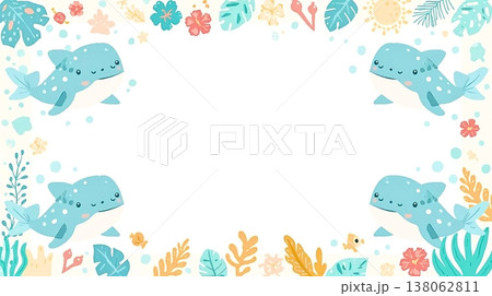 ほんわか南国カラーのジンベイザメ背景 138062811