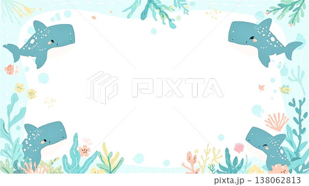 沖縄の海辺を思わせるジンベイザメ背景素材 138062813