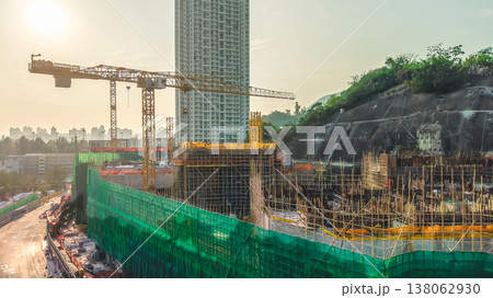 March 22 2026 Construction Site Cranes Scaffolding, Mei Tung Estate, hk 138062930