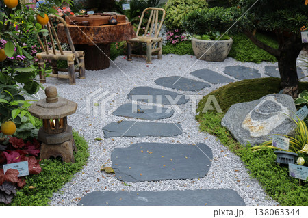 March 21 2026 a Meticulously Arranged Japanese Style Garden Outdoors 138063344
