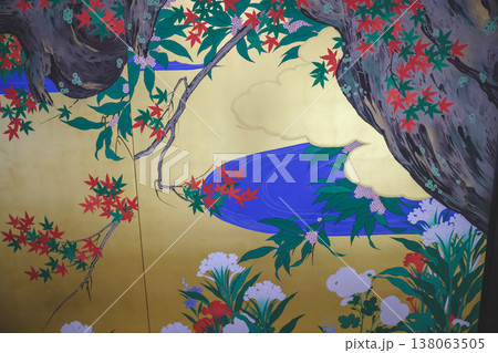 Decorative Gold Screen With Red Floral Branches And Green Leaves Nov 28 2025 Decorative Gold Screen With Red Floral Branches And Green Leaves Nov 28 2025 138063505
