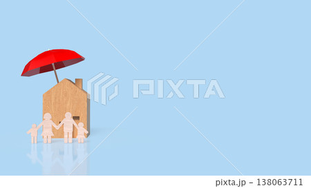 Home And Family Protection Concept With Red Umbrella 3d render. 138063711