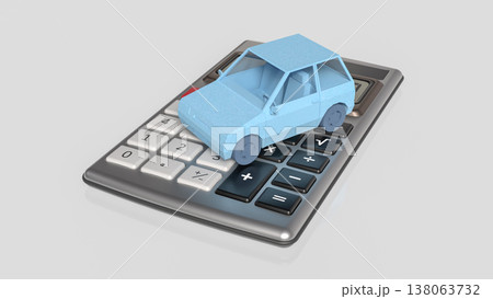 Blue Low Poly Car On Calculator Finance Concept 3d render. Blue Low Poly Car On Calculator Finance Concept 3d render. 138063732