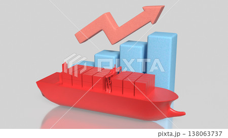 Global Shipping Growth With Cargo Ship And Rising Chart 3d render. 138063737
