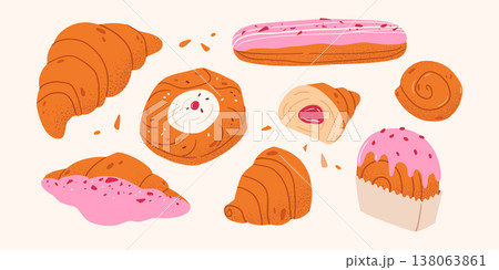 French pastry set with pink glaze  138063861