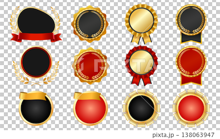 不規則な形の高級エンブレムフレームセット｜金色装飾ラベルとリボンバッジ素材 138063947