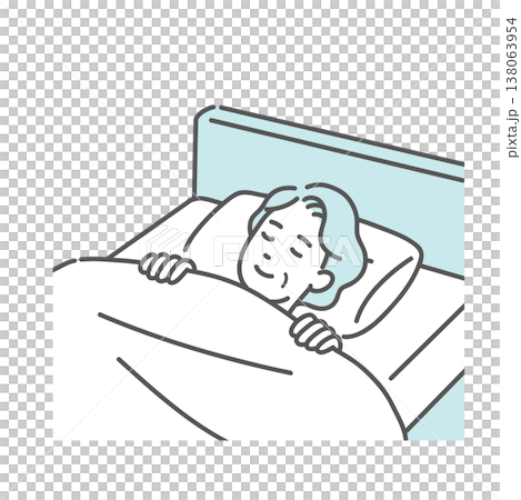 一幅老年婦女在床上安睡的插圖（安穩睡眠，優質睡眠） 138063954