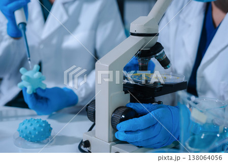 Scientists conducting research in a biotechnology lab. Innovation in chemistry, healthcare, and medicine. Scientists conducting research in a biotechnology lab. Innovation in chemistry, healthcare, and medicine. 138064056