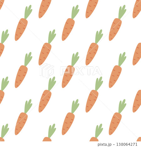 Seamless carrot pattern in simple flat style with soft colors. Perfect for textile, wrapping paper, and food design. Cute modern vegetable background. 138064271
