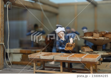 伝統的な製蝋作業に従事する職人たちの姿を再現した精巧なミニチュアジアマ模型 伝統的な製蝋作業に従事する職人たちの姿を再現した精巧なミニチュアジアマ模型 138064285