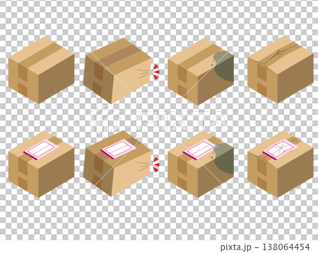 八種用包裝膠帶密封的紙箱 138064454