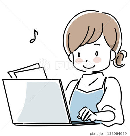 書類を見ながらパソコンを入力する女性のイラスト 書類を見ながらパソコンを入力する女性のイラスト 138064659