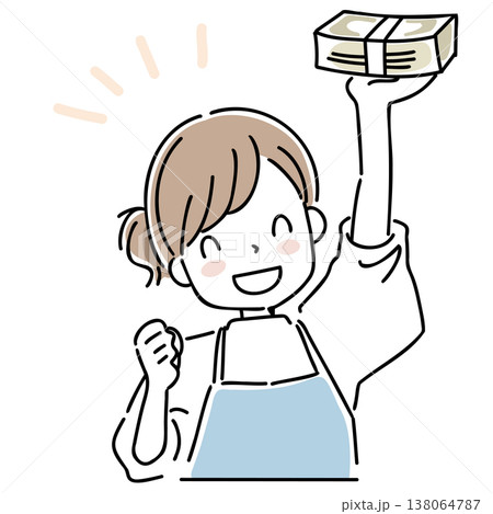 お金を手に入れて喜んでいる女性 138064787