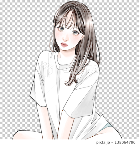 A woman wearing an oversized T-shirt 138064790