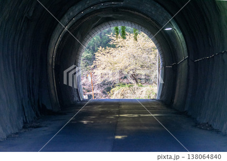 トンネルの先の明るい春の景色 138064840