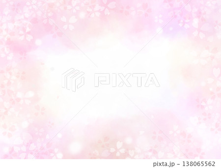 桜と光の粒の水彩背景、幻想的なピンクのフレーム、白背景とコピースペース 桜と光の粒の水彩背景、幻想的なピンクのフレーム、白背景とコピースペース 138065562