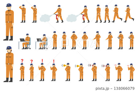 フラットイラスト:男女の消防士セット オレンジ制服 フラットイラスト:男女の消防士セット オレンジ制服 138066079
