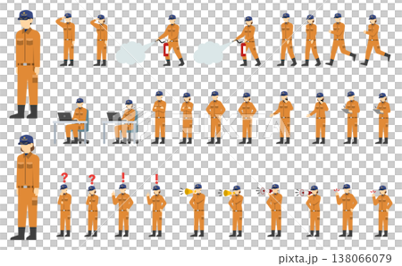 フラットイラスト:男女の消防士セット オレンジ制服 フラットイラスト:男女の消防士セット オレンジ制服 138066079
