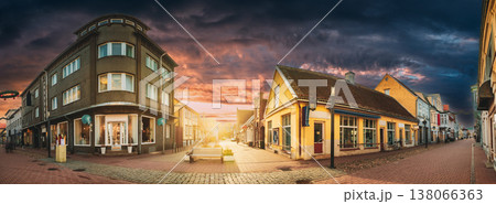Panoramic sunset view of a charming street in Parnu town Panoramic sunset view of a charming street in Parnu town 138066363