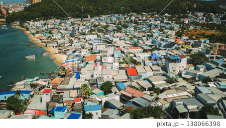 Aerial view of dense coastal neighborhood in Sunset Town, Phu Quoc, Vietnam Aerial view of dense coastal neighborhood in Sunset Town, Phu Quoc, Vietnam 138066398
