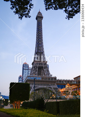 Eiffel tower replica in front of the Parisian casino in Macau, China 138066434