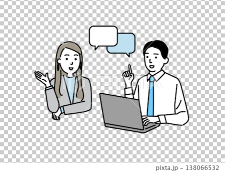 A young businessman talking while operating his computer. 138066532