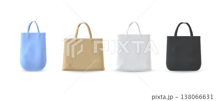 Set of tote bags of various shapes and colors, with handles, blank mockups. 138066631