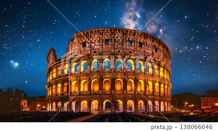 星空に輝くライトアップされたローマ・コロッセオ 星空に輝くライトアップされたローマ・コロッセオ 138066646