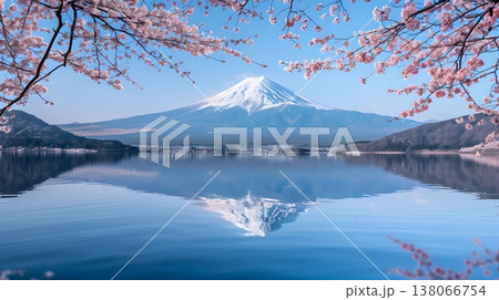 桜と湖に映る富士山の完璧な春の絶景 桜と湖に映る富士山の完璧な春の絶景 138066754