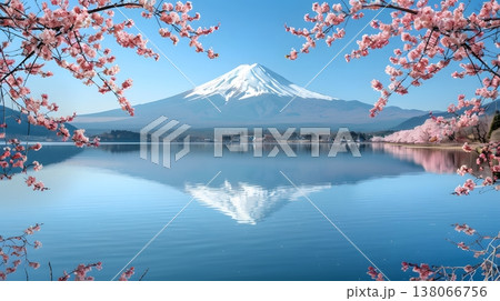 桜と湖に映る富士山の完璧な春の絶景 桜と湖に映る富士山の完璧な春の絶景 138066756