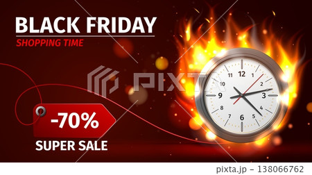 Realistic poster with offer Last minutes and burning clock. Shopping discount. Limited time. Watch dial. Minutes and hours countdown. Marketing promo. Timer deadline. Vector sale banner Realistic poster with offer Last minutes and burning clock. Shopping discount. Limited time. Watch dial. Minutes and hours countdown. Marketing promo. Timer deadline. Vector sale banner 138066762