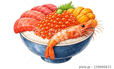 海鮮丼 ネタ大きめ エビとマグロ イクラ ウニたっぷり 138066813