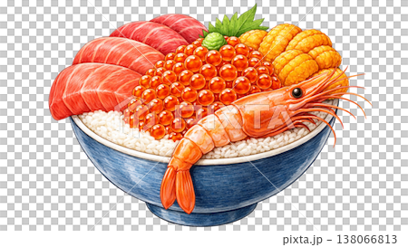 海鮮丼 ネタ大きめ エビとマグロ イクラ ウニたっぷり 138066813
