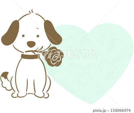 バラを持った犬 ハート フレーム 水色 138066974