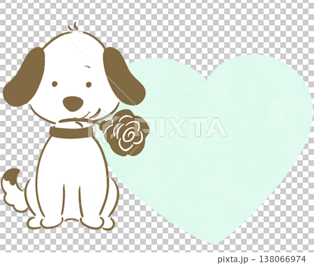 バラを持った犬 ハート フレーム 水色 138066974