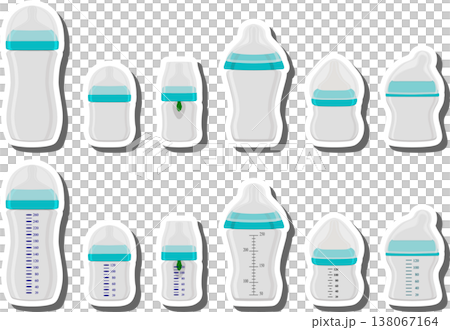 big colored set of baby milk in bottle with soft rubber pacifier big colored set of baby milk in bottle with soft rubber pacifier 138067164