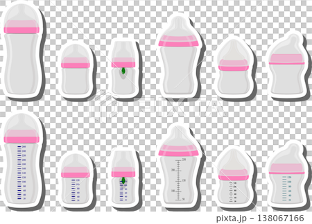 big colored set of baby milk in bottle with soft rubber pacifier big colored set of baby milk in bottle with soft rubber pacifier 138067166