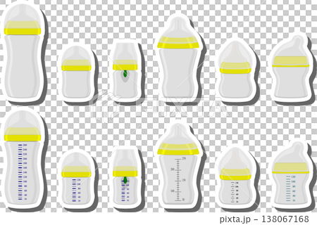 big colored set of baby milk in bottle with soft rubber pacifier big colored set of baby milk in bottle with soft rubber pacifier 138067168