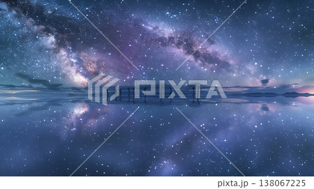 天空と星を映すウユニ塩湖の幻想的ミラー夜景 天空と星を映すウユニ塩湖の幻想的ミラー夜景 138067225