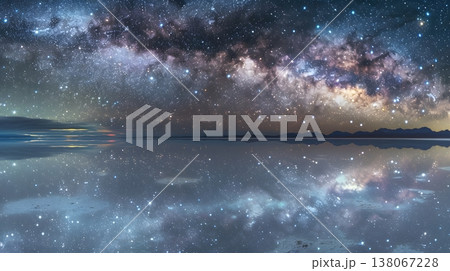 天空と星を映すウユニ塩湖の幻想的ミラー夜景 138067228