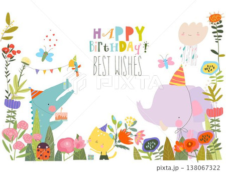 Cute Funny Animals celebrating Birthday 138067322