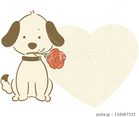 赤いバラを持った犬 ハート フレーム 2 赤いバラを持った犬 ハート フレーム 2 138067335