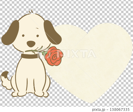 赤いバラを持った犬 ハート フレーム 2 赤いバラを持った犬 ハート フレーム 2 138067335